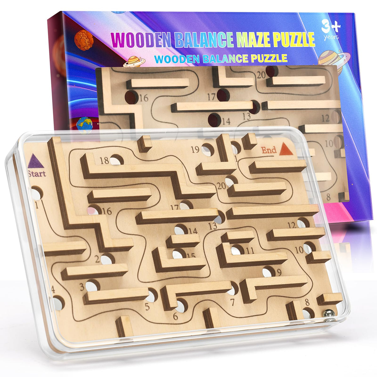 CHEROSIN Wooden Labyrinth Marble Maze — Handheld Fidget Puzzle for Travel, Ages 8+