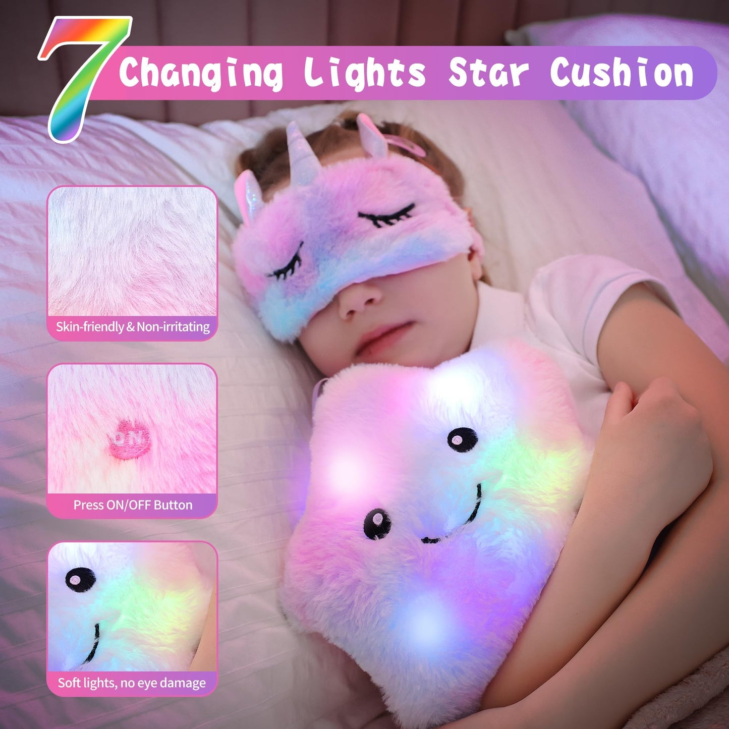 Cherry Tale Unicorn Toys Gift Set for Girls 4-10 | Light-Up Star Pillow, Diary & DIY Water Bottle Kit