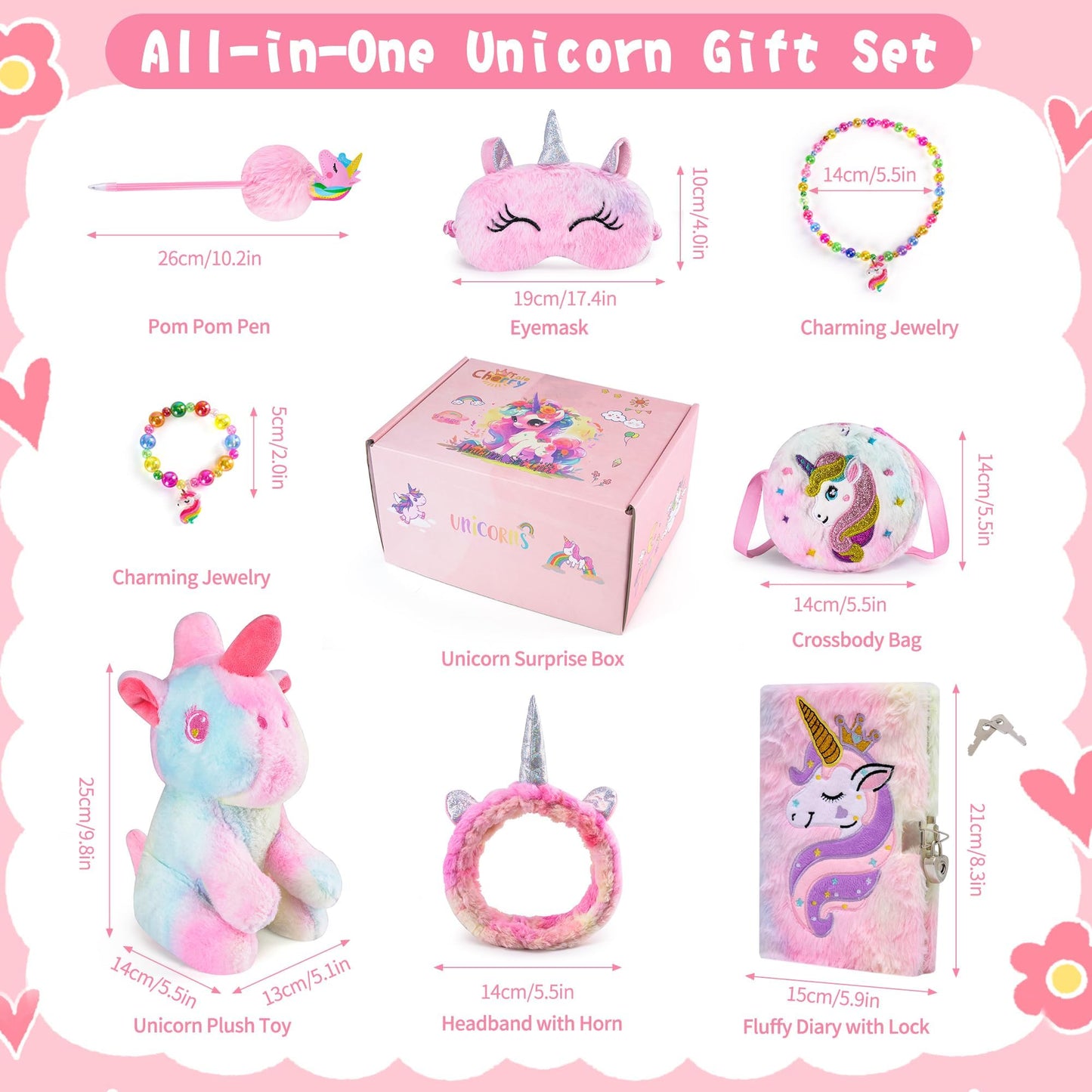 Cherry Tale Unicorn Gifts for Girls 4-10 | Plush Diary with Lock, Headband & Accessories