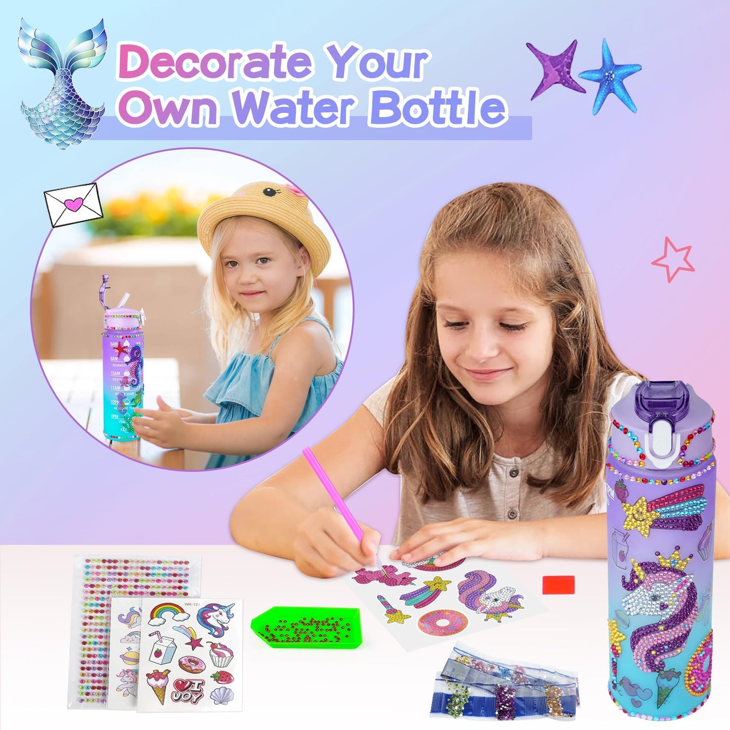 Cherry Tale Unicorn Toys Gift Set for Girls 4-10 | Light-Up Star Pillow, Diary & DIY Water Bottle Kit