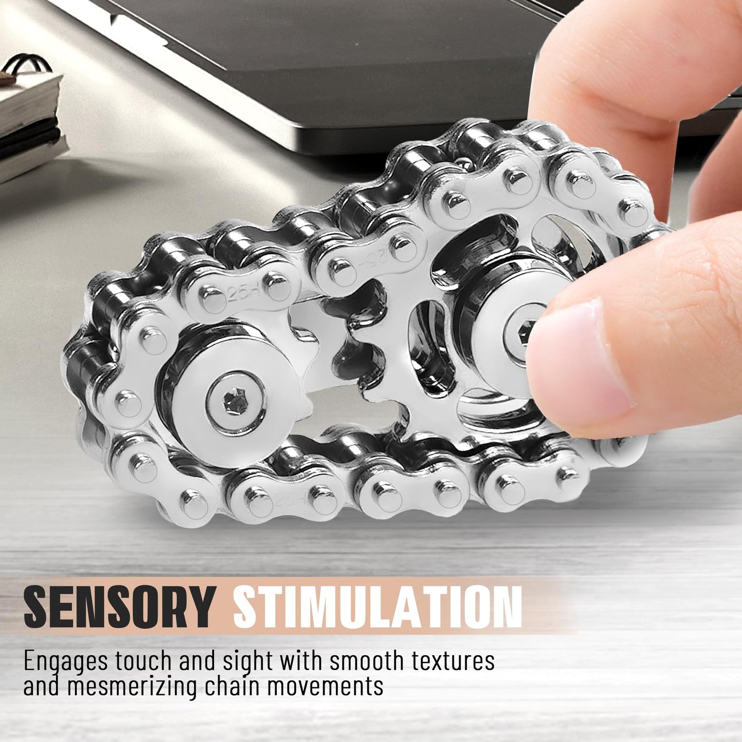 CHESLICR Metal Fidget Spinners – Bike-Chain Sensory Toy for Focus, Stress Relief, and Quiet Desk Use