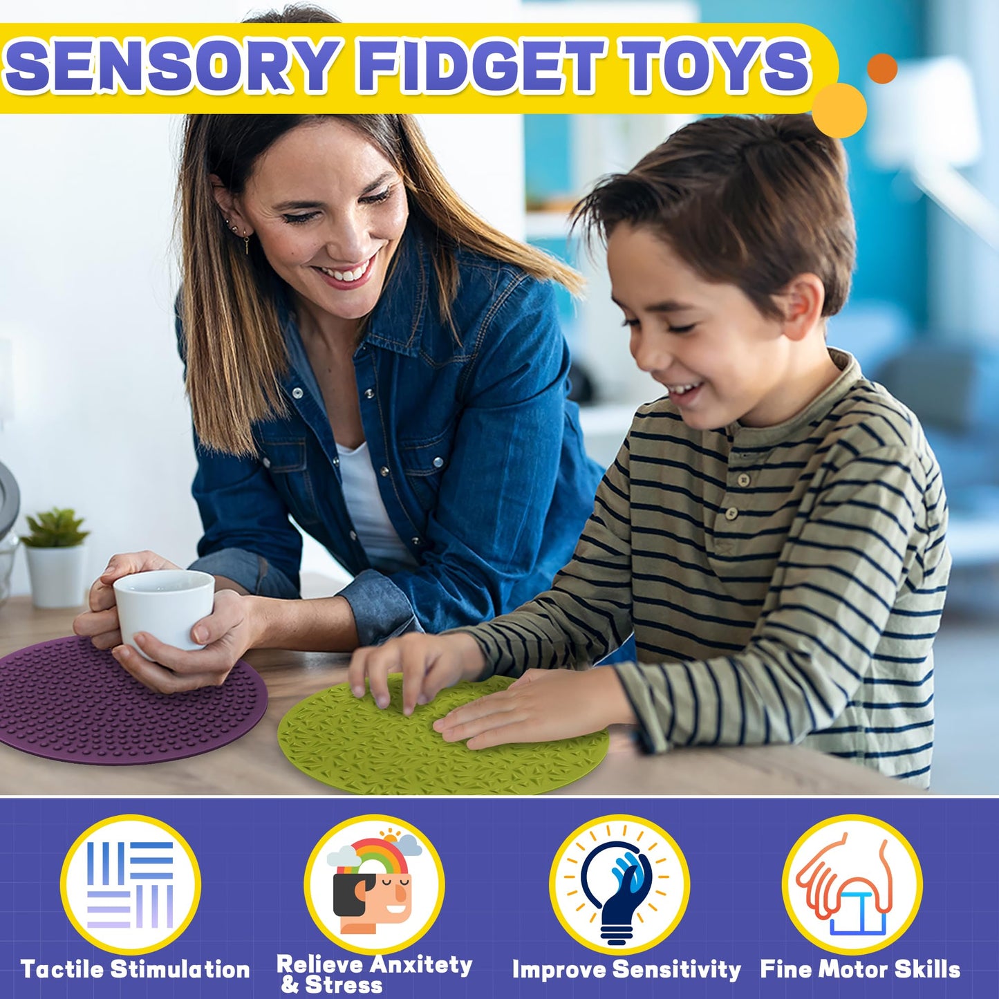 CHESLICR 4PC Sensory Wall Fidget Toys – Calming Silicone Mats for Toddlers & Classrooms