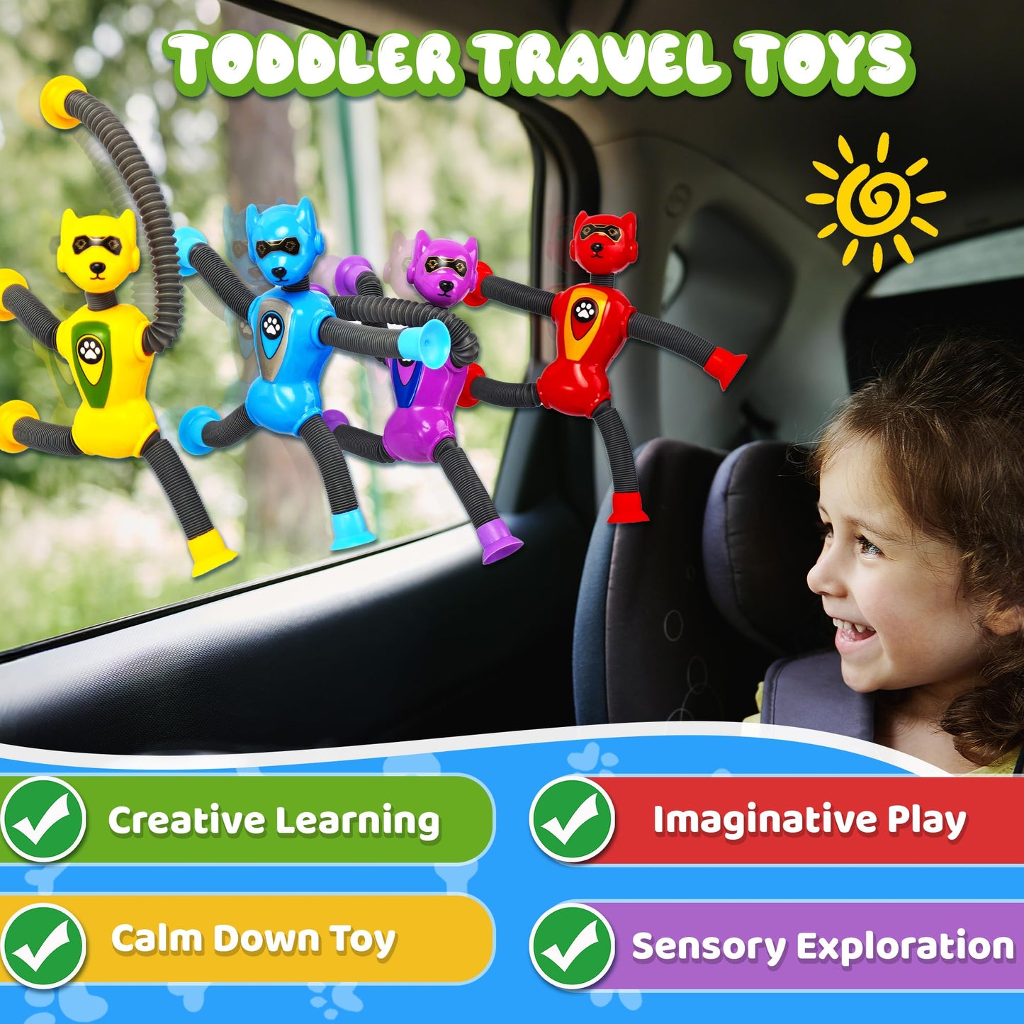 CHESLICR Robot Dog Pop Tubes — Travel Sensory Toys for Kids 3-8 (ADHD & Autism Friendly)