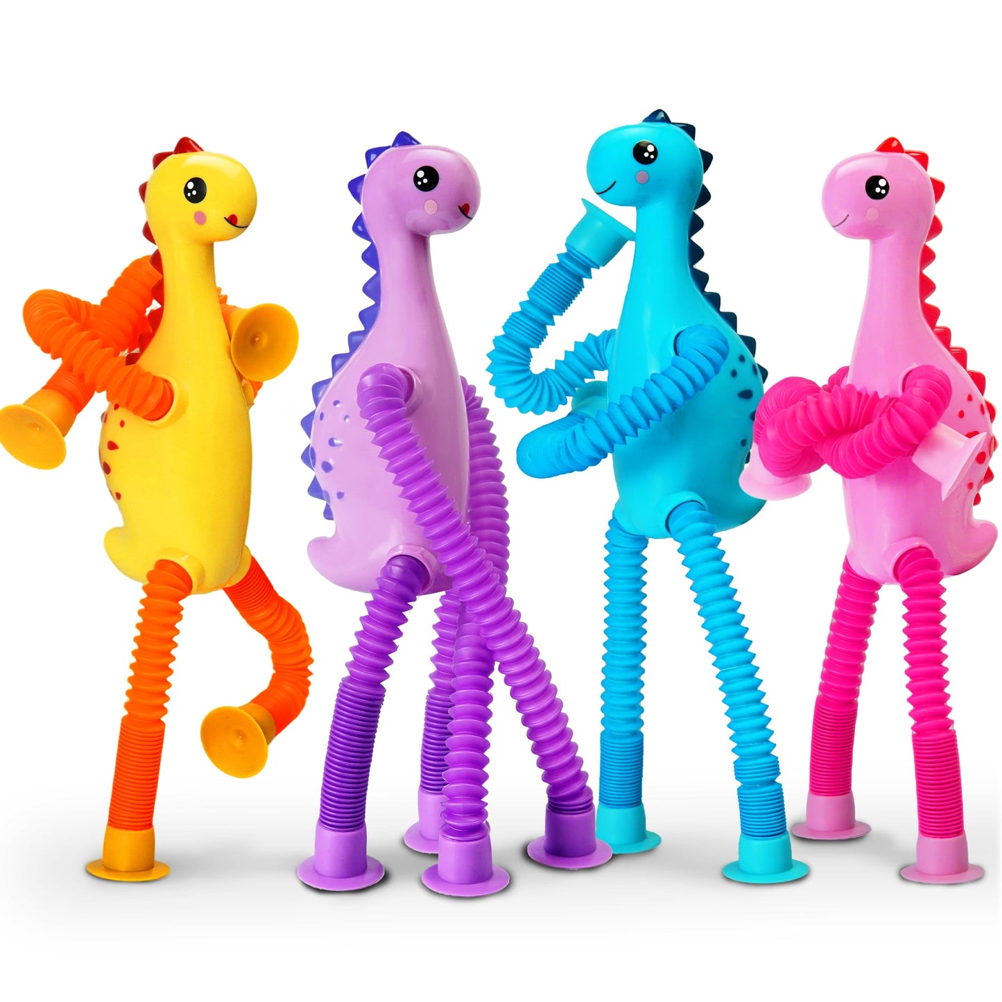 CHESLICR 4Pcs Dinosaur Travel Toys for Toddlers – Sensory Suction Cup Dino Activities