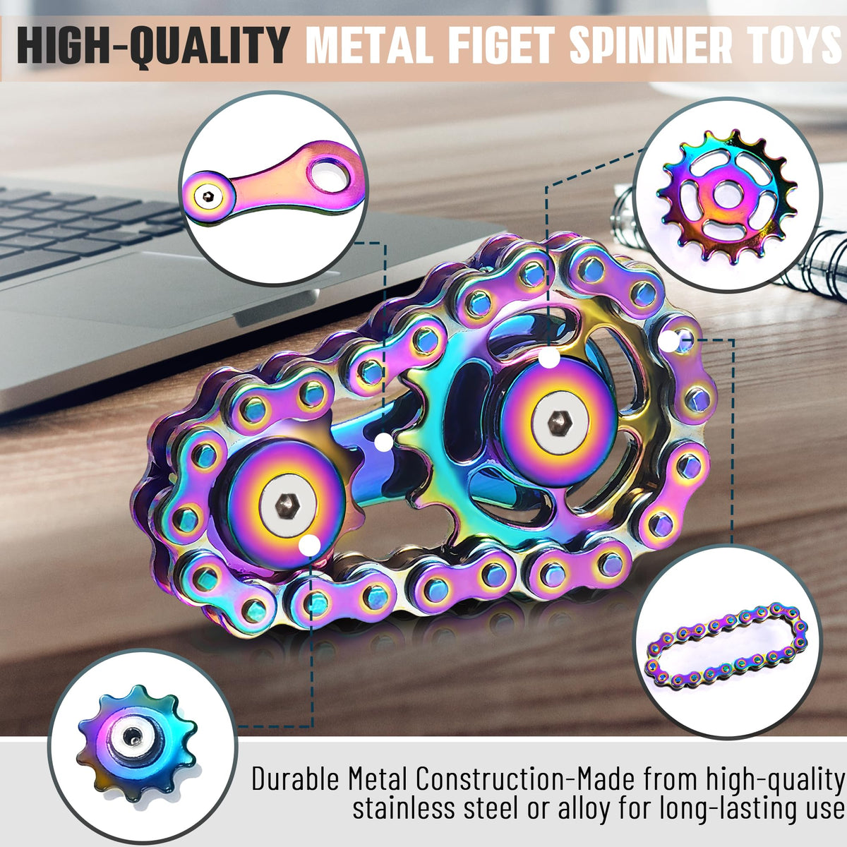 CHESLICR Fidget Spinners – Metal Figette Bike Chain Toy for Adults & Teens