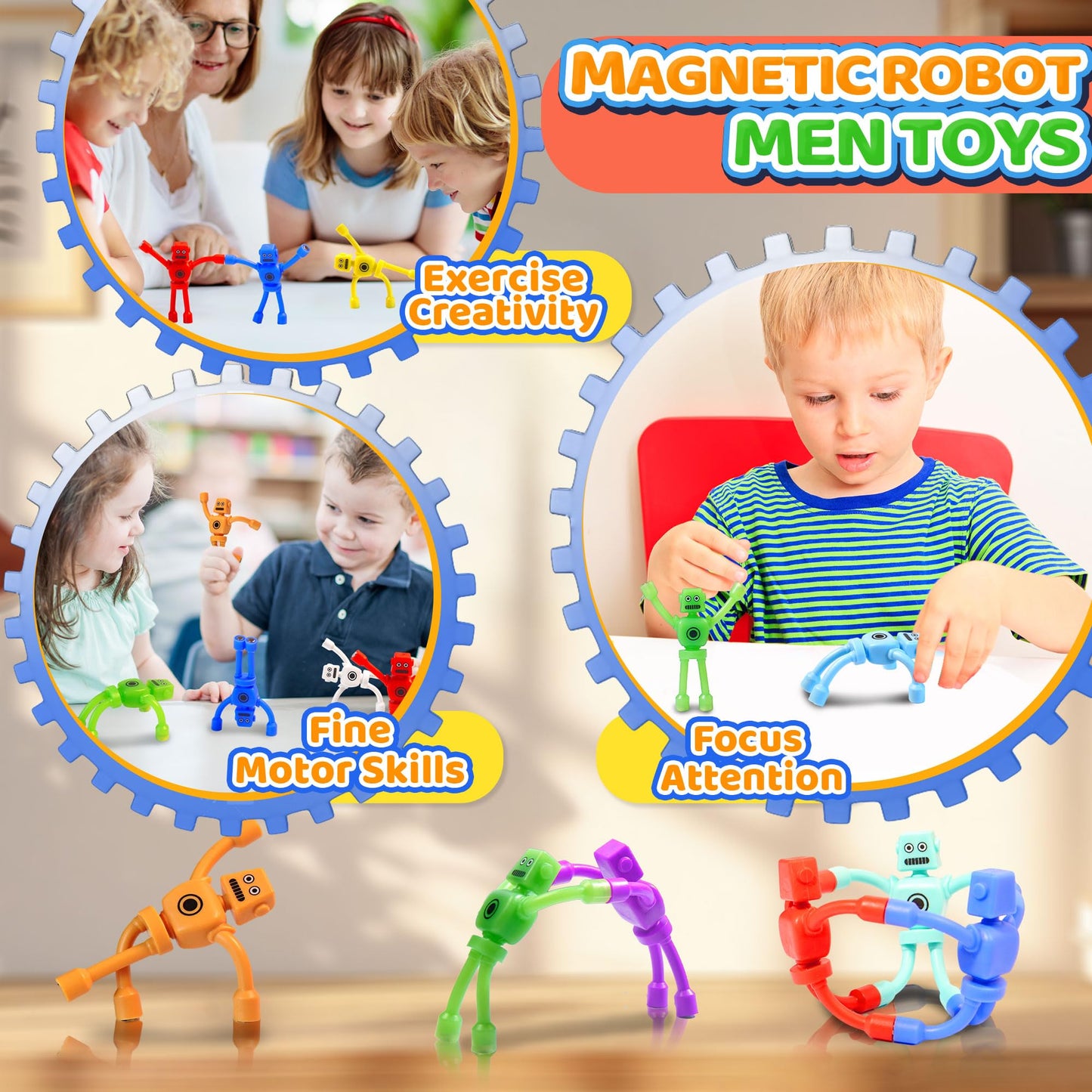 CHESLICR Magnetic Robot Men Travel Toys – 5pc Fidget Set for Kids 3-6