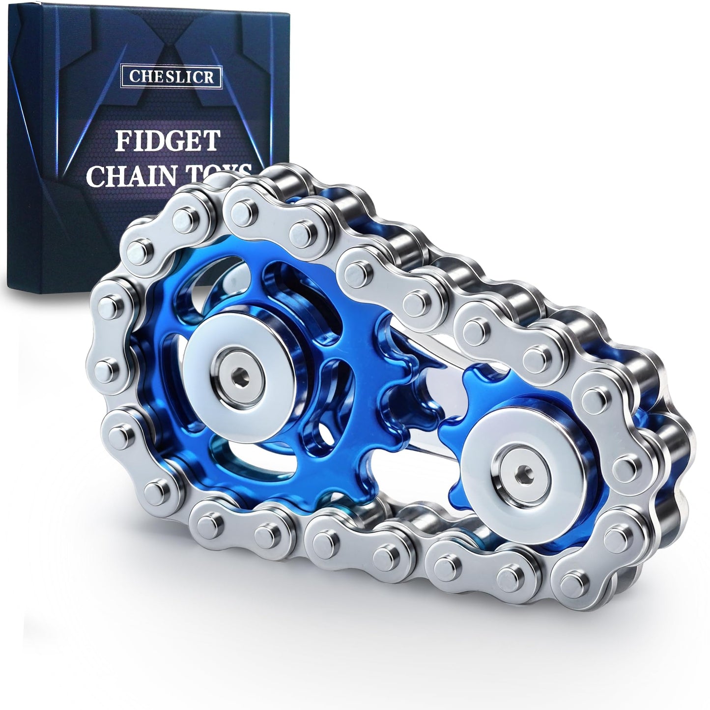 CHESLICR Metal Fidget Bike Chain Toy for Adults – Stress Relief & Sensory Desk Gadget (Blue)