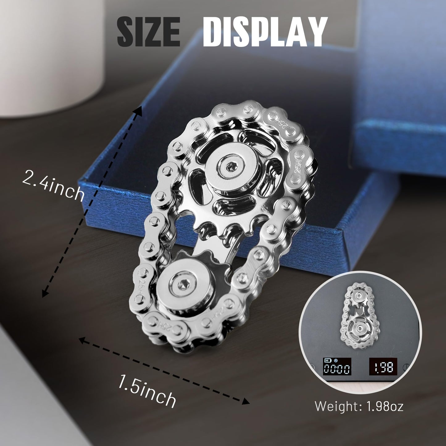 CHESLICR Metal Fidget Bike Chain Toy for Adults – Stress Relief & Sensory Desk Gadget (Blue)