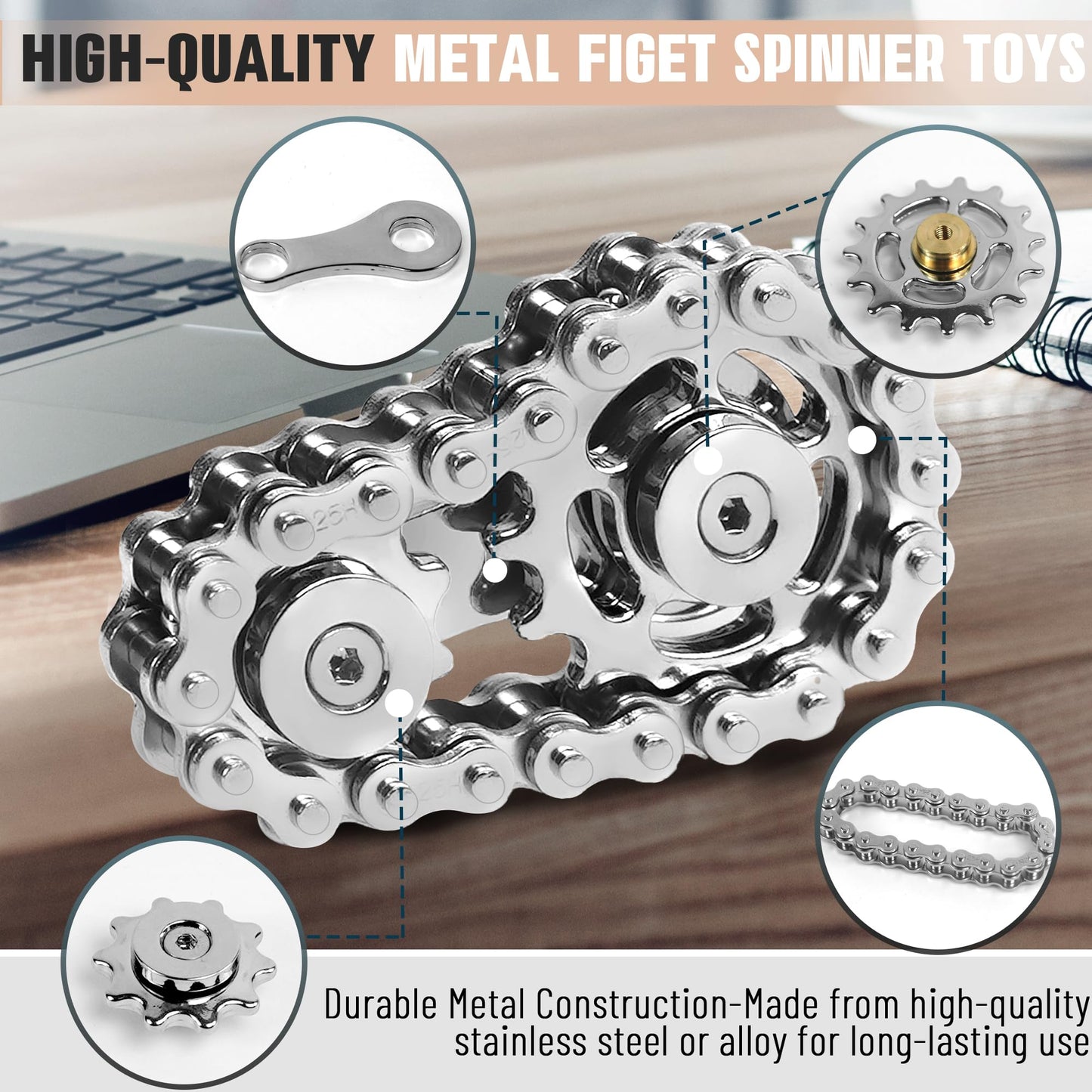 CHESLICR Metal Fidget Bike Chain Toy – Anxiety Relief, Sensory Desk Gadget for Adults