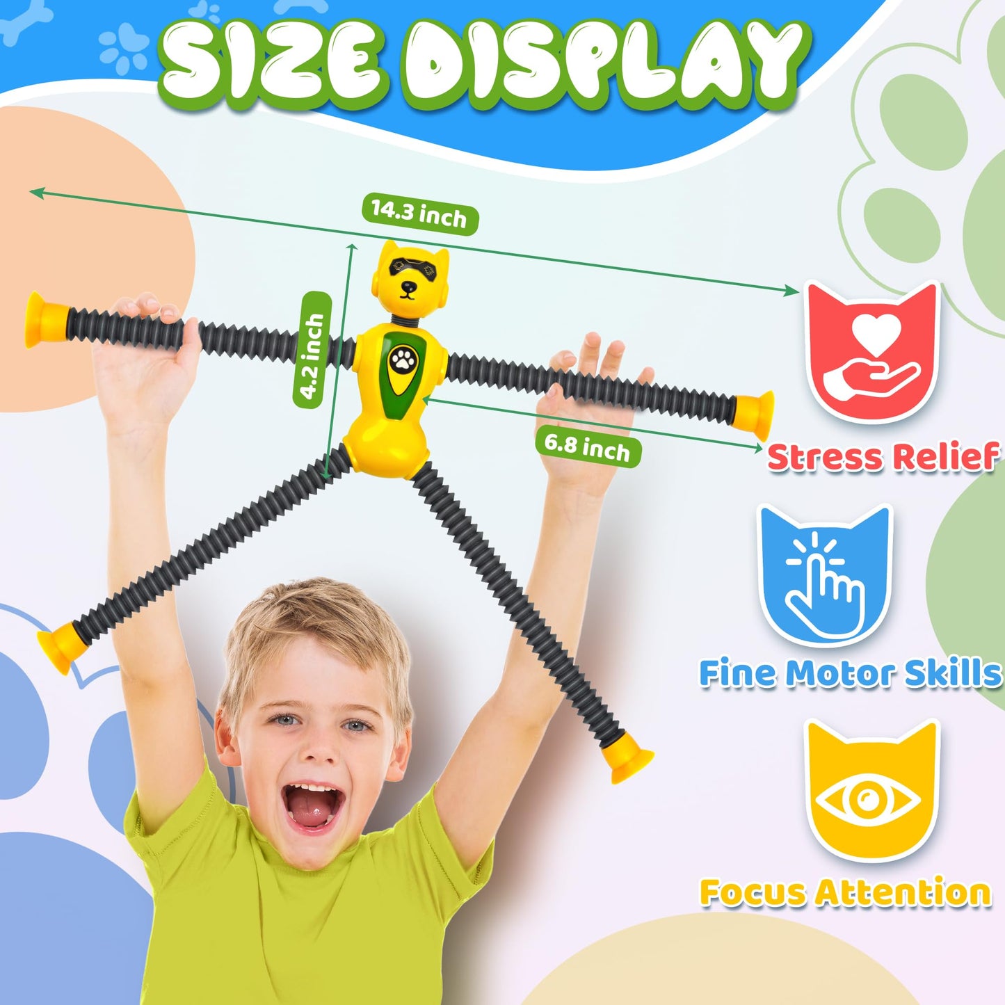 CHESLICR Robot Dog Pop Tubes — Travel Sensory Toys for Kids 3-8 (ADHD & Autism Friendly)