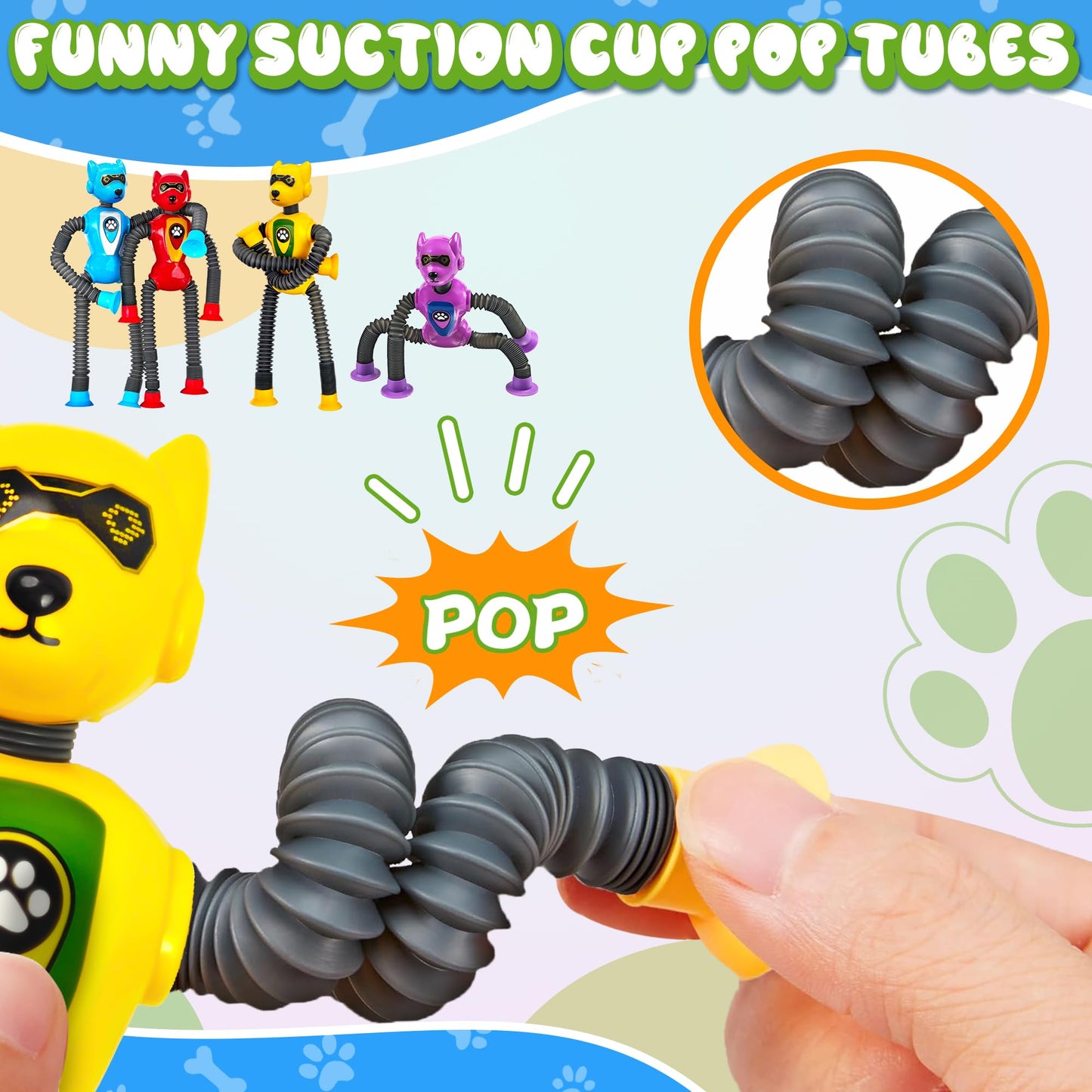 CHESLICR Robot Dog Pop Tubes — Travel Sensory Toys for Kids 3-8 (ADHD & Autism Friendly)