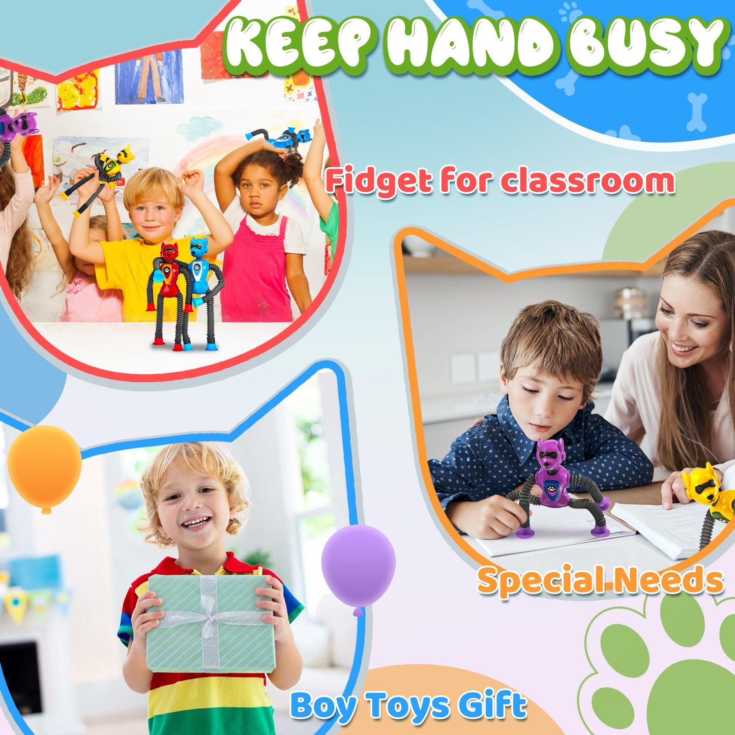 CHESLICR Robot Dog Pop Tubes — Travel Sensory Toys for Kids 3-8 (ADHD & Autism Friendly)