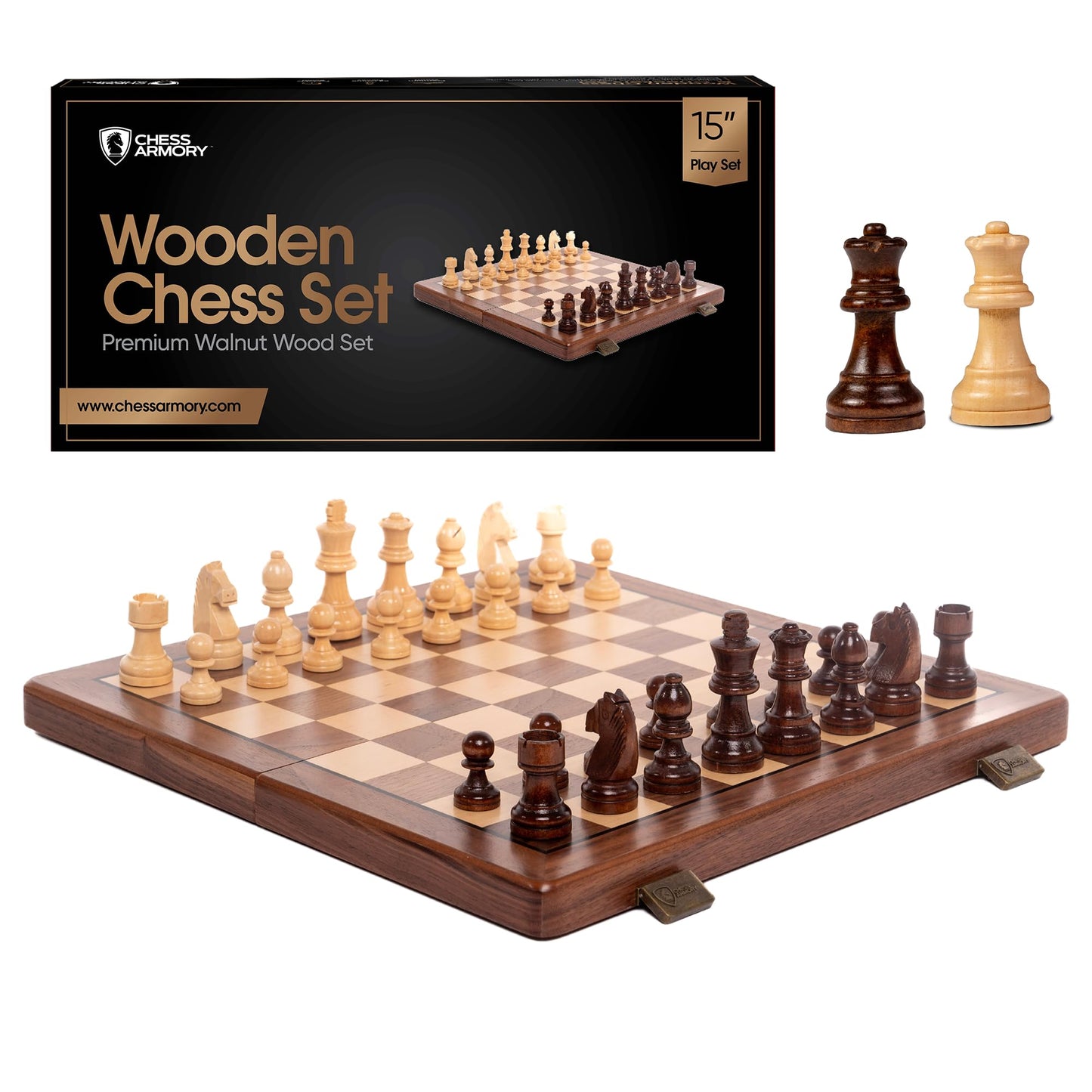 Chess Armory 15-Inch Walnut Chess Set with Storage – Handcrafted
