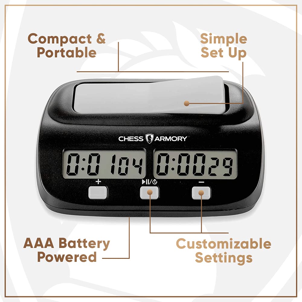 Chess Armory Digital Chess Clock – Portable Timer with Tournament & Bonus Time