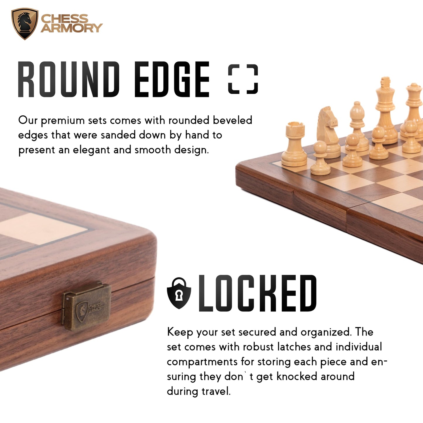 Chess Armory 15-Inch Walnut Chess Set with Storage – Handcrafted