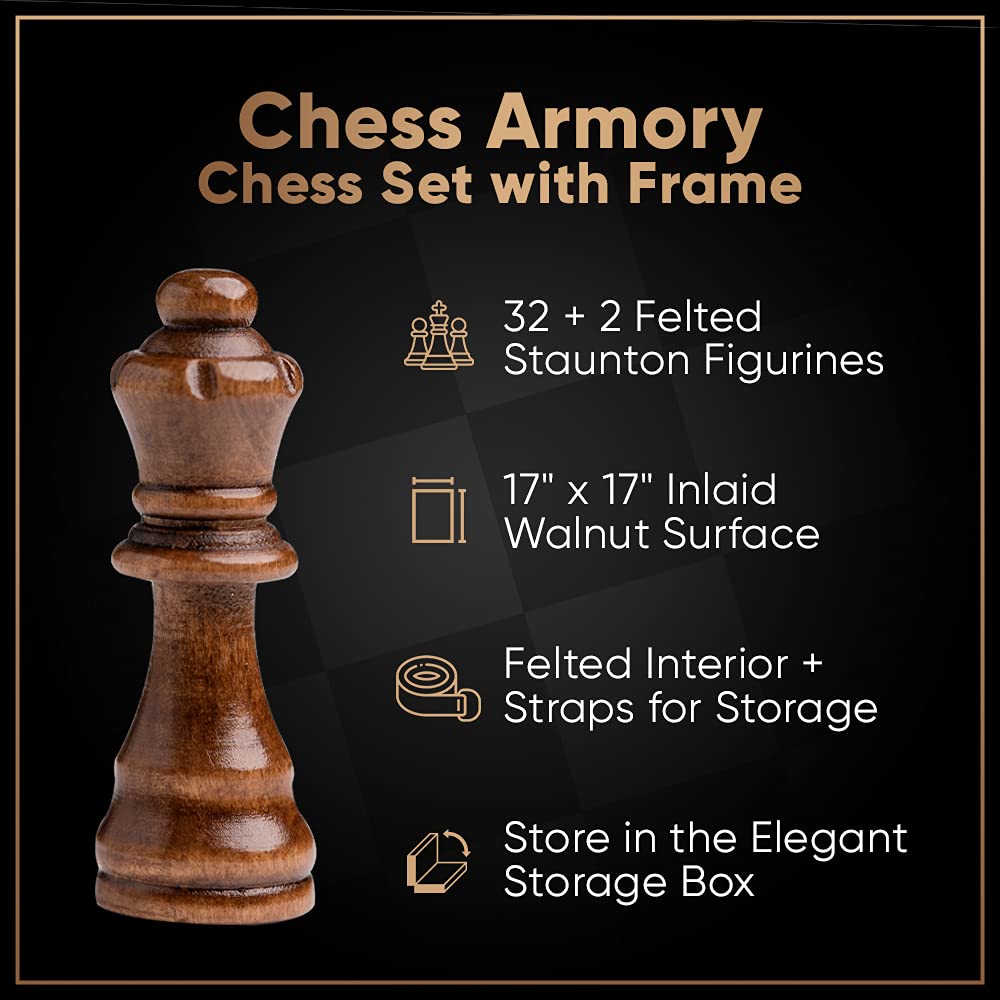 Chess Armory Wooden Chess Set – 17-Inch Walnut Board + Extra Queens