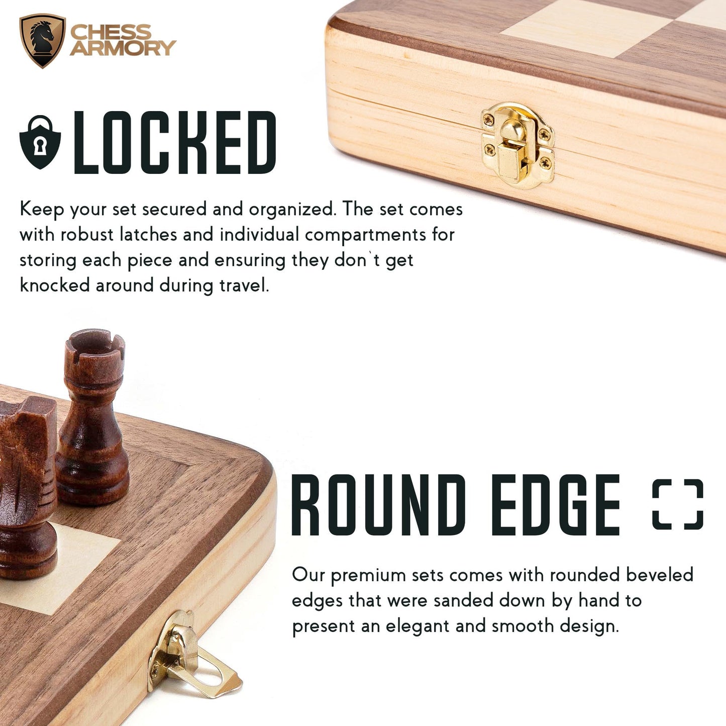 Chess Armory Wooden Chess Set 15 Inch – Handcrafted Walnut Board, Extra Queen Pieces, Travel-Ready Storage