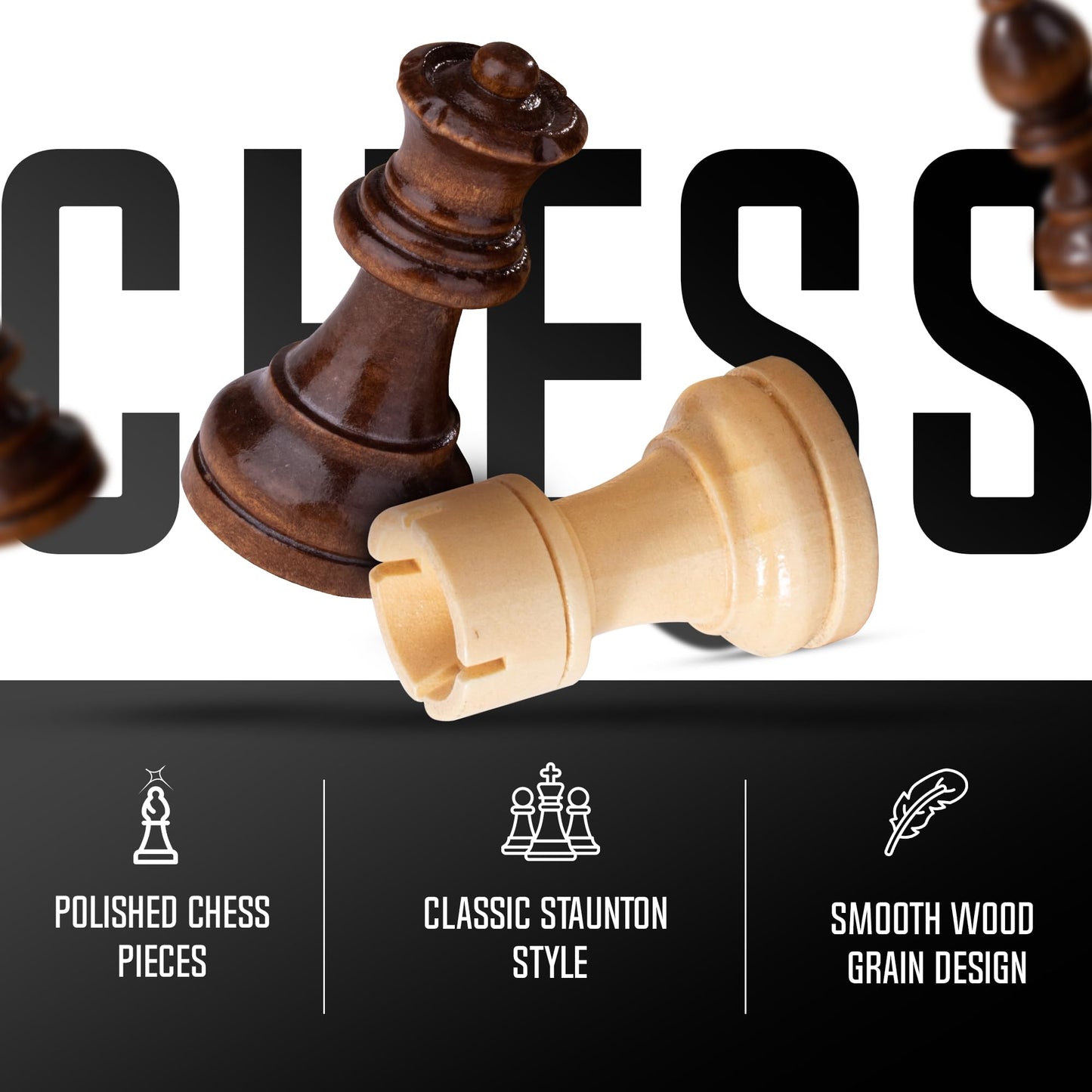 Chess Armory 15-Inch Magnetic Walnut Chess Set with Portable Wood Case and Secure Piece Storage