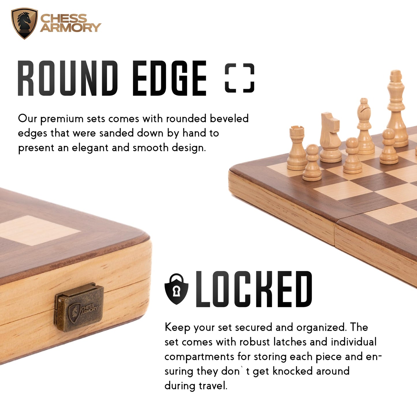 Chess Armory 15-Inch Magnetic Wooden Chess Set – Folding Travel Board with Staunton Pieces & Extra Queens