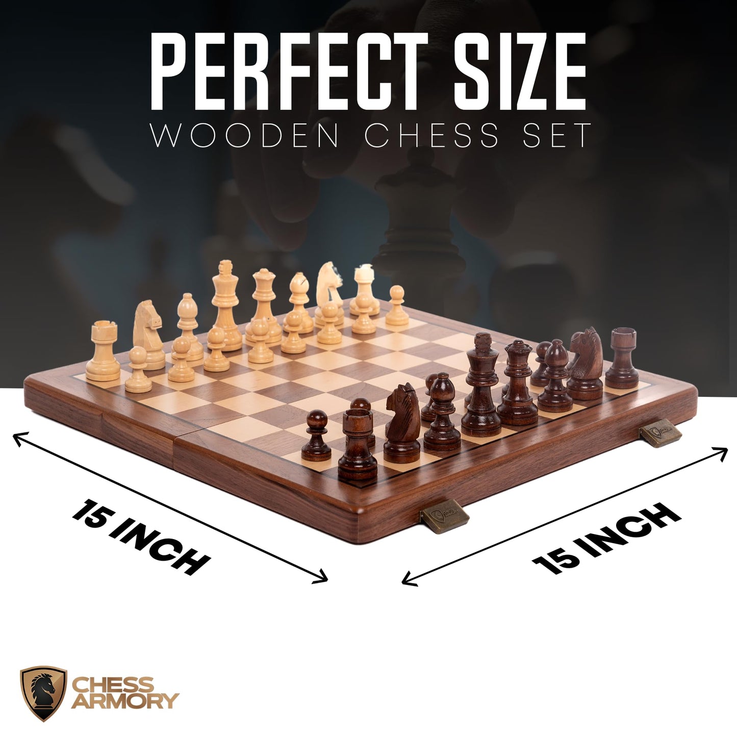Chess Armory 15-Inch Walnut Chess Set with Storage – Handcrafted