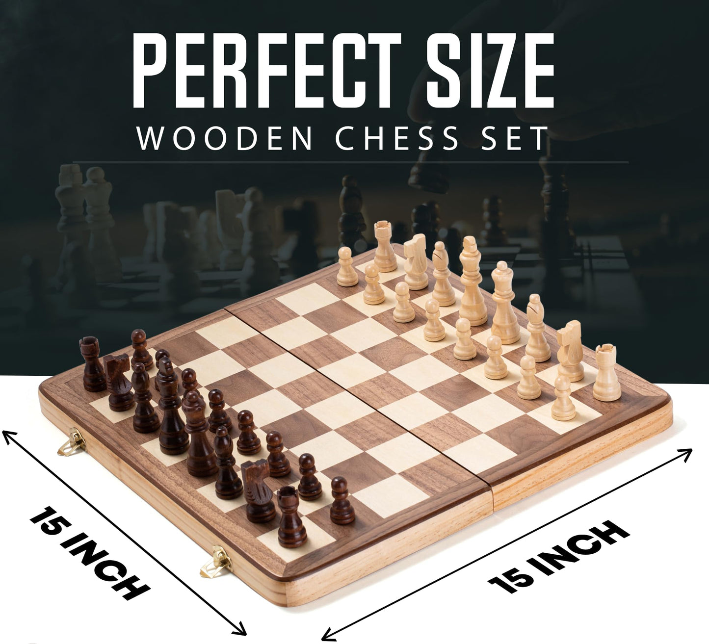 Chess Armory Wooden Chess Set 15 Inch – Handcrafted Walnut Board, Extra Queen Pieces, Travel-Ready Storage