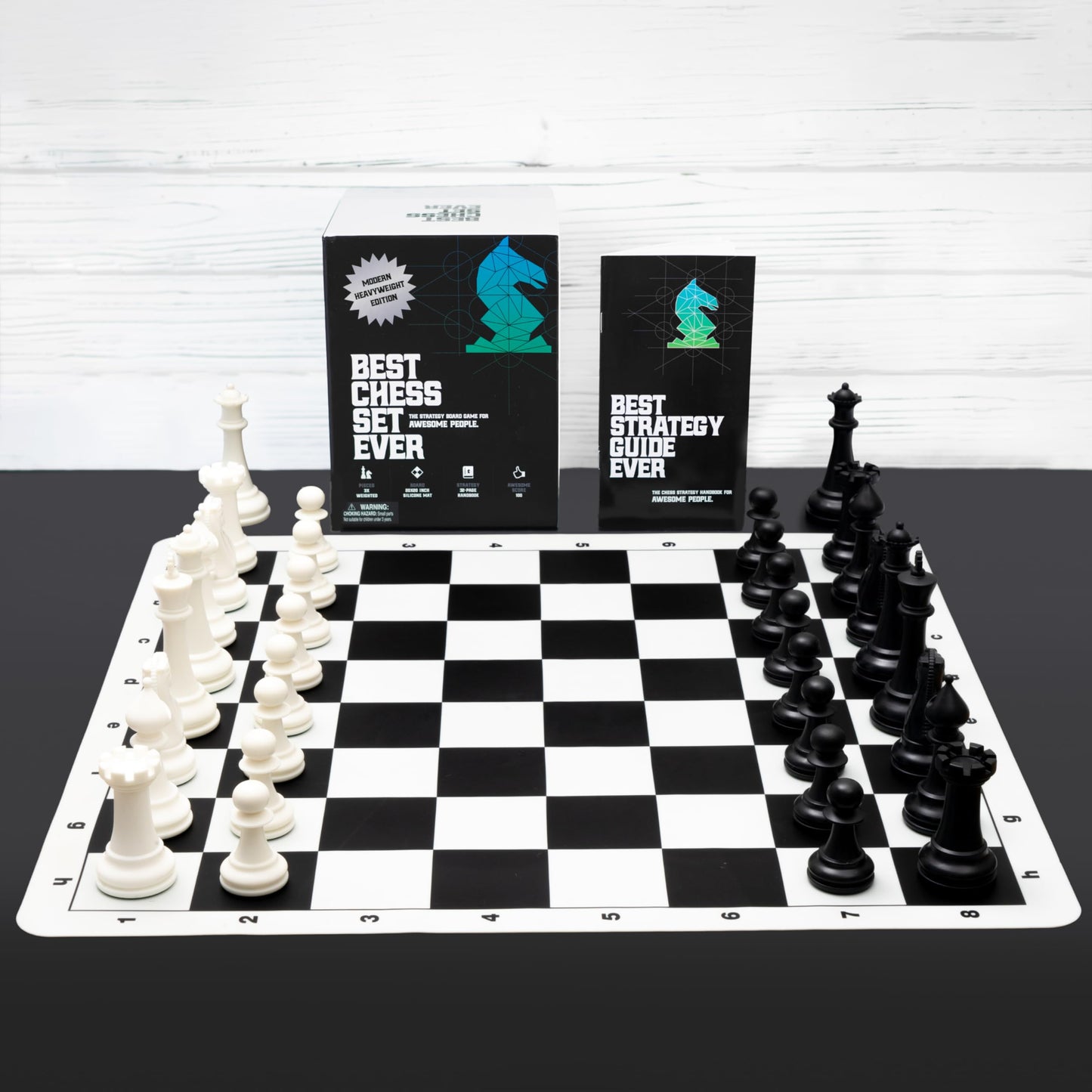 Chess Geeks Best Chess Set Ever - 3X Triple-Weighted Tournament Set, 4-inch King, 20x20 Roll-Up Board