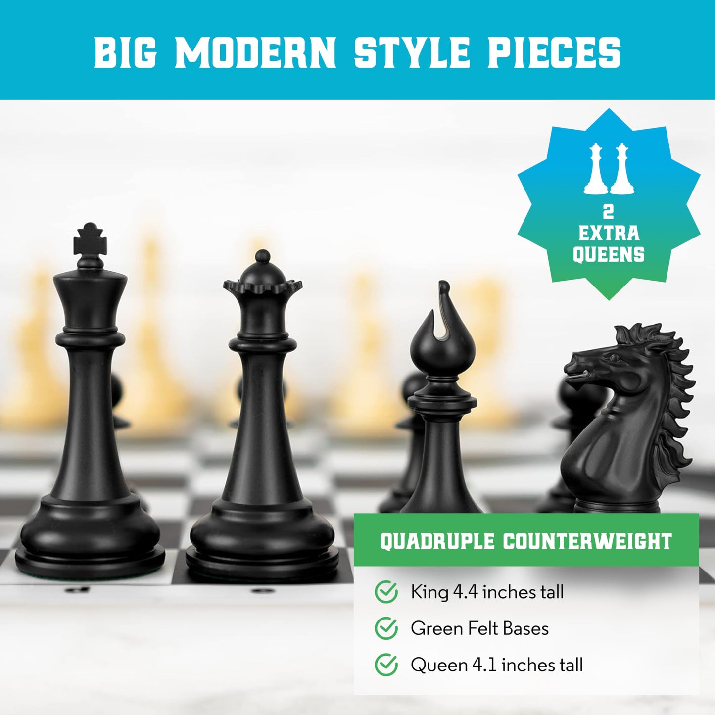 Chess Geeks: Best Chess Set Ever – Quadruple Weighted Tournament Set + Foldable Silicone Board