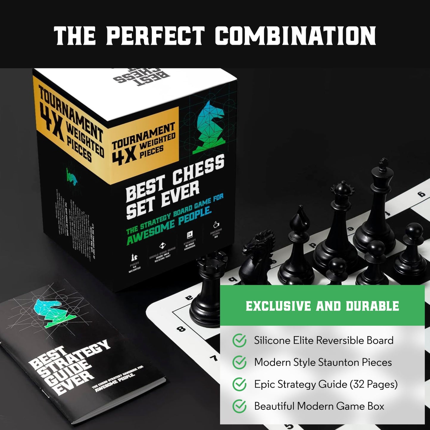 Chess Geeks: Best Chess Set Ever – Quadruple Weighted Tournament Set + Foldable Silicone Board