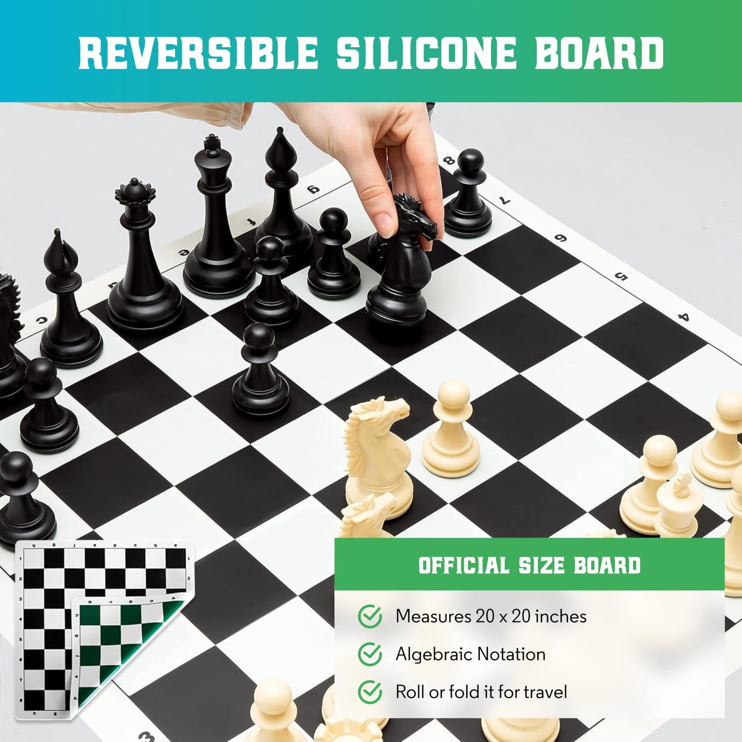 Chess Geeks: Best Chess Set Ever – Quadruple Weighted Tournament Set + Foldable Silicone Board