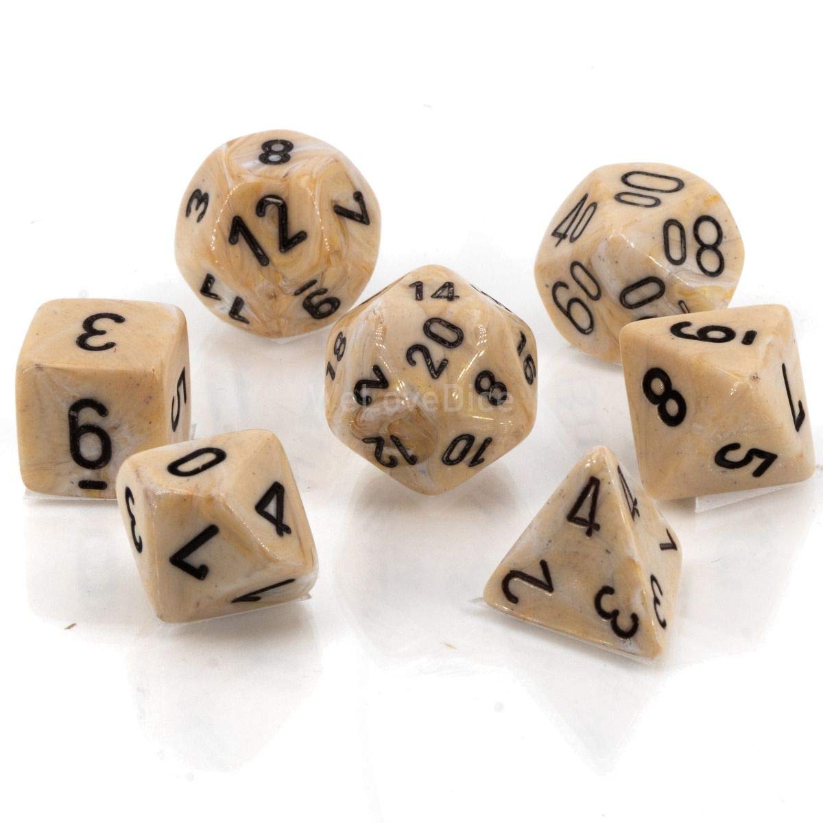 Chessex CHX27402 Dice – Marble Ivory/Black Set | Uniform Size, Large-Number Faces