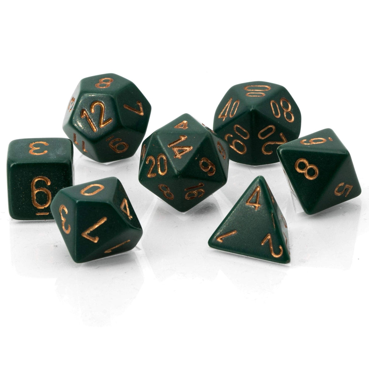 Chessex CHX25415 Dice-Opaque Dusty Green/Copper Set | Premium Game Dice