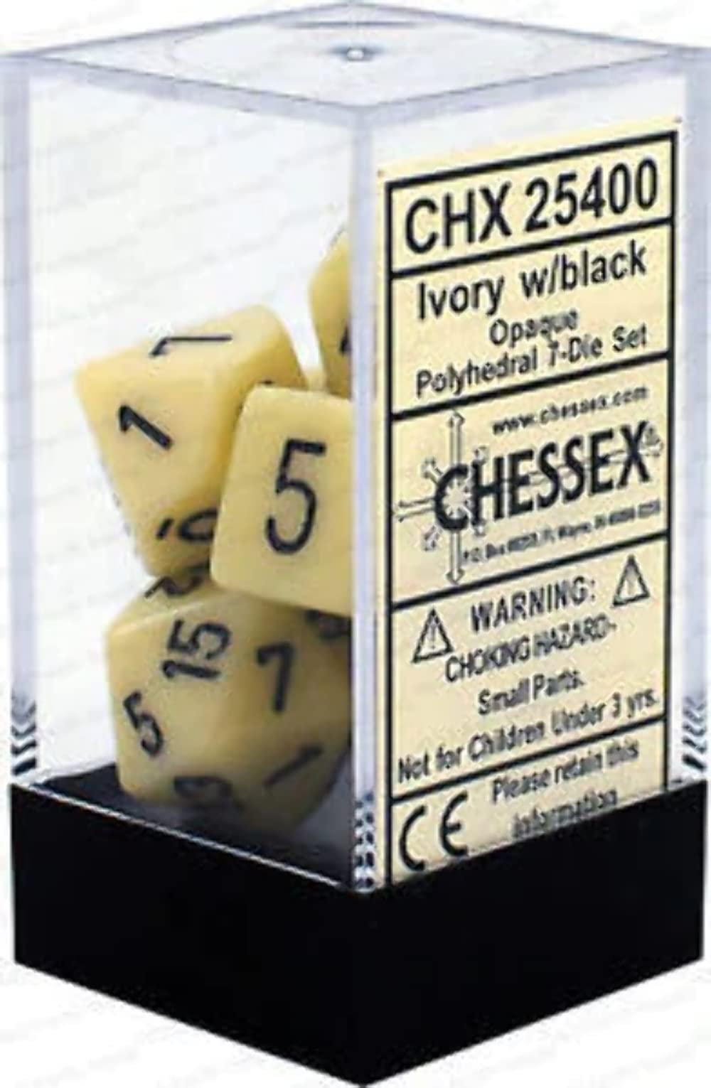 Chessex CHX25400 Dice-Opaque Ivory/Black Set | Multicolor RPG Dice