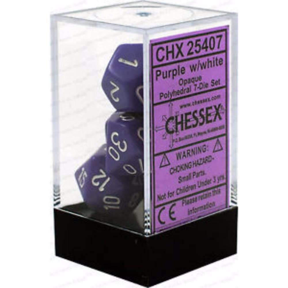 Chessex CHX25407 Dice-Opaque Purple/White Set | Uniform, Easy-to-Read RPG Dice