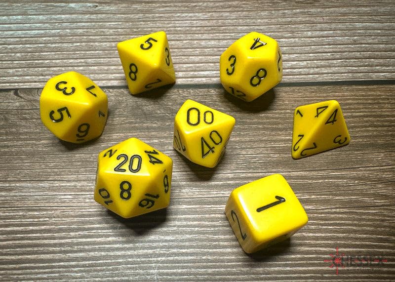 Chessex CHX25402 Dice - Opaque Yellow/Black (7pc) | High-Contrast Readability