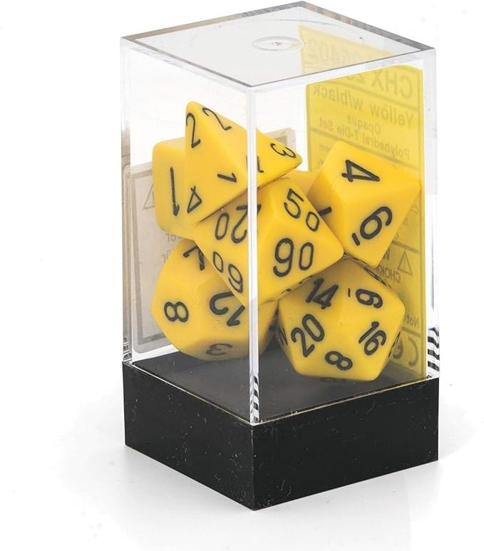 Chessex CHX25402 Dice - Opaque Yellow/Black (7pc) | High-Contrast Readability
