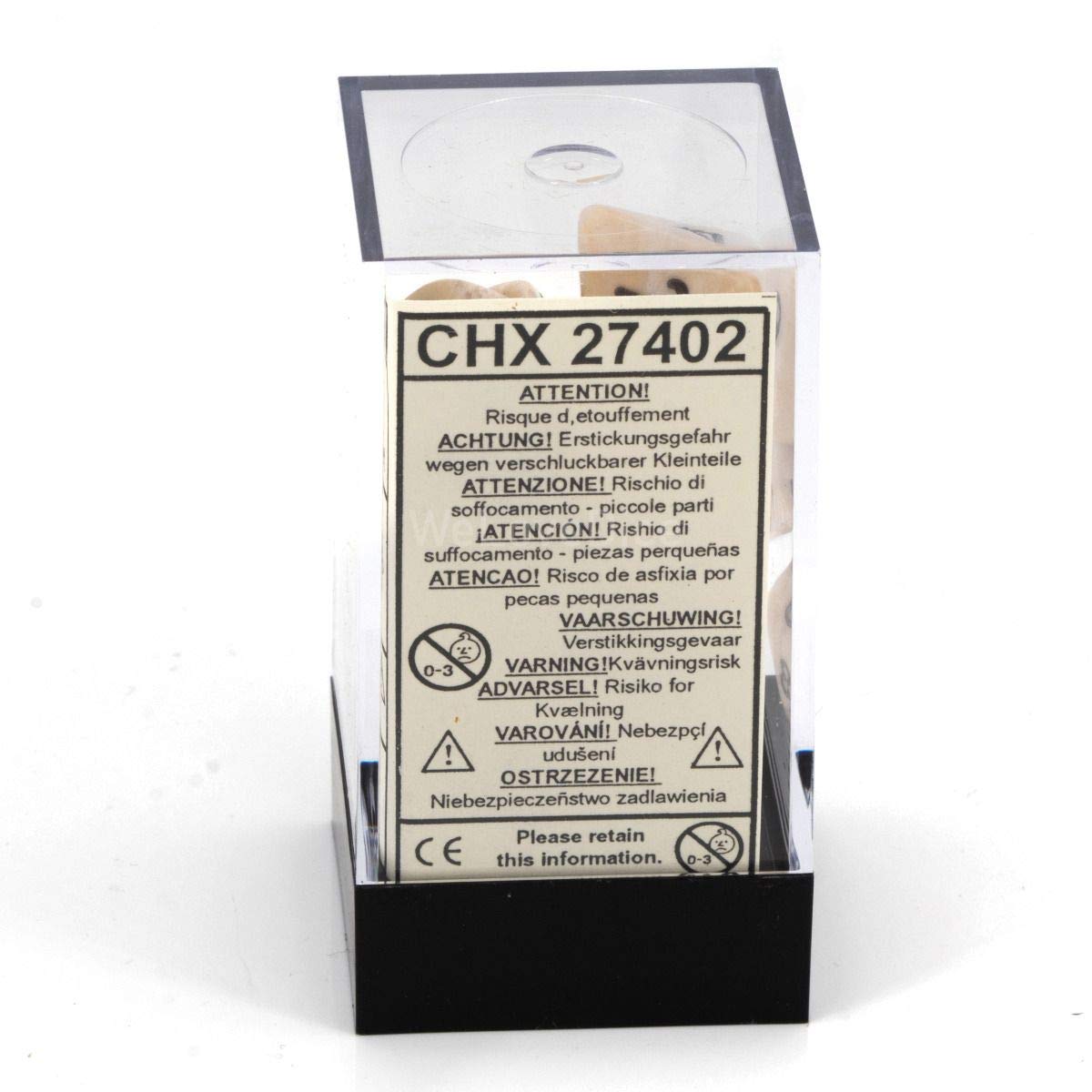 Chessex CHX27402 Dice – Marble Ivory/Black Set | Uniform Size, Large-Number Faces