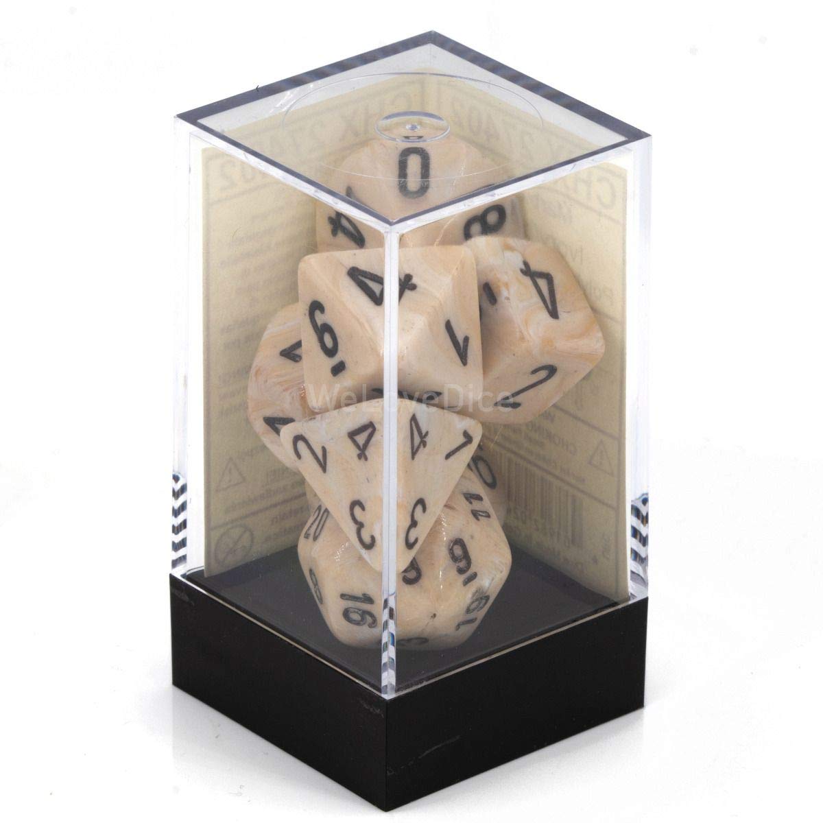 Chessex CHX27402 Dice – Marble Ivory/Black Set | Uniform Size, Large-Number Faces