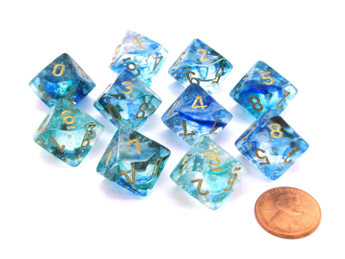 Chessex Nebula Luminary D10 Dice Set – Oceanic with Gold (10 Dice)