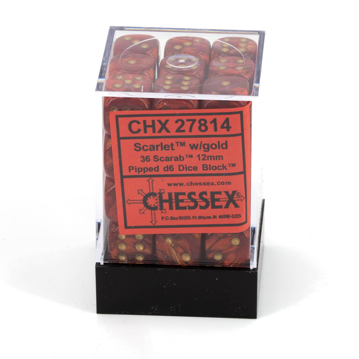 Chessex Scarab Scarlet with Gold 12mm d6 Set (36) – 12mm Six-Sided Dice