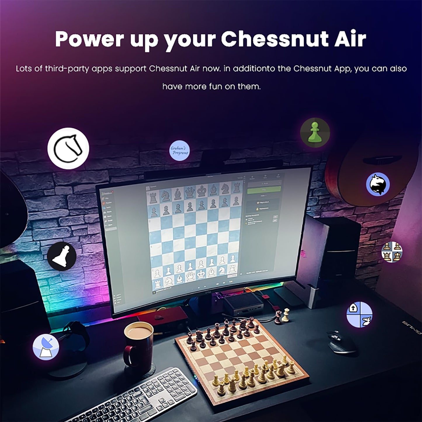 Chessnut Air Electronic Chess Set — Handcrafted Wooden Board with AI, LEDs & Online Play