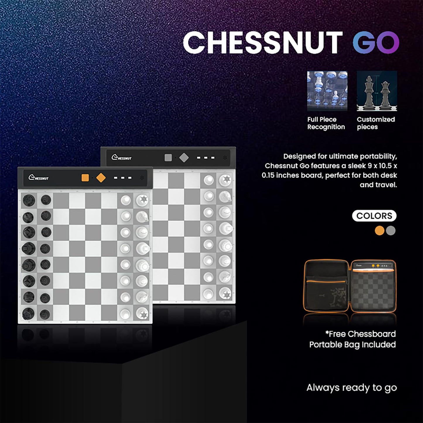 Chessnut Go Ultimate Portable Travel Electronic Chessboard – Full Piece Recognition & Magnetic Adhesion