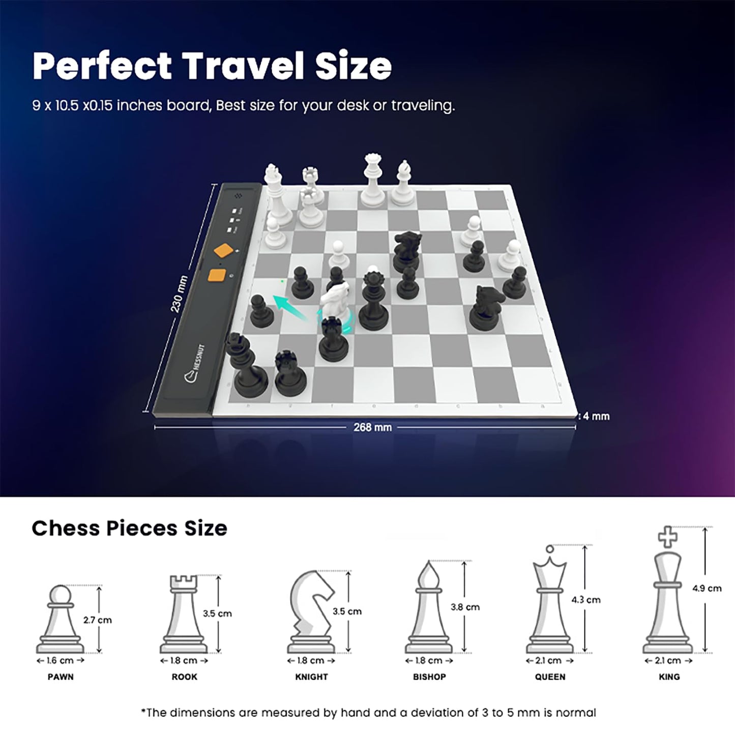 Chessnut Go Ultimate Portable Travel Chessboard with Full Piece Recognition & Magnetic Adhesion (Grey)