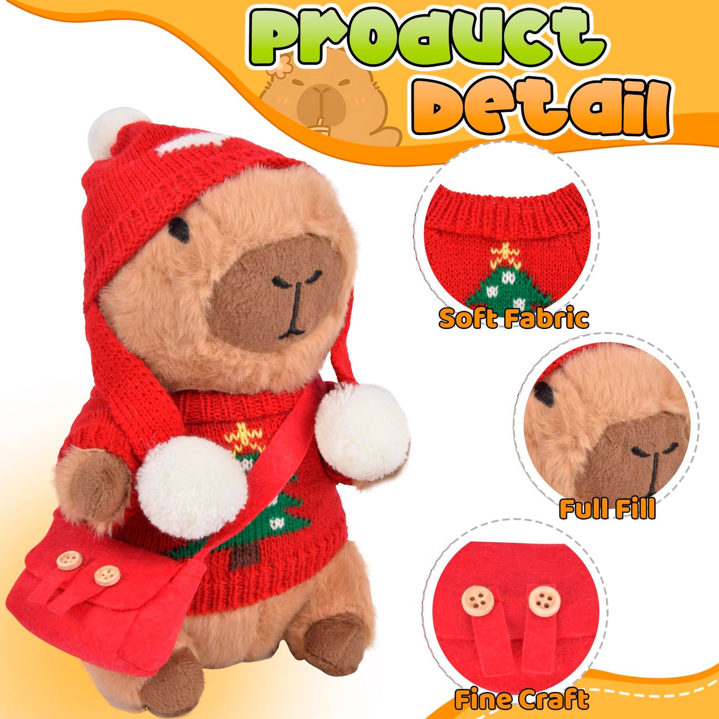 ChezMax Capybara Plush Toy Clothes & Accessories – 9-Piece Festive Dress-Up Set for 10-Inch Plush