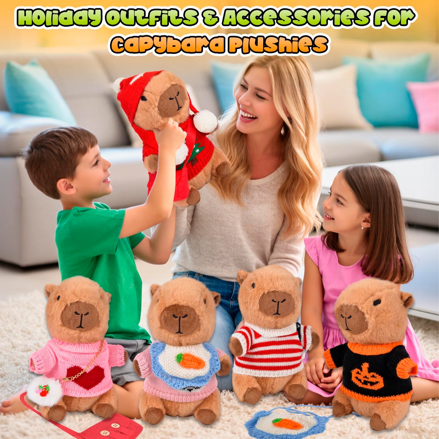 ChezMax Capybara Plush Toy Clothes & Accessories – 9-Piece Festive Dress-Up Set for 10-Inch Plush
