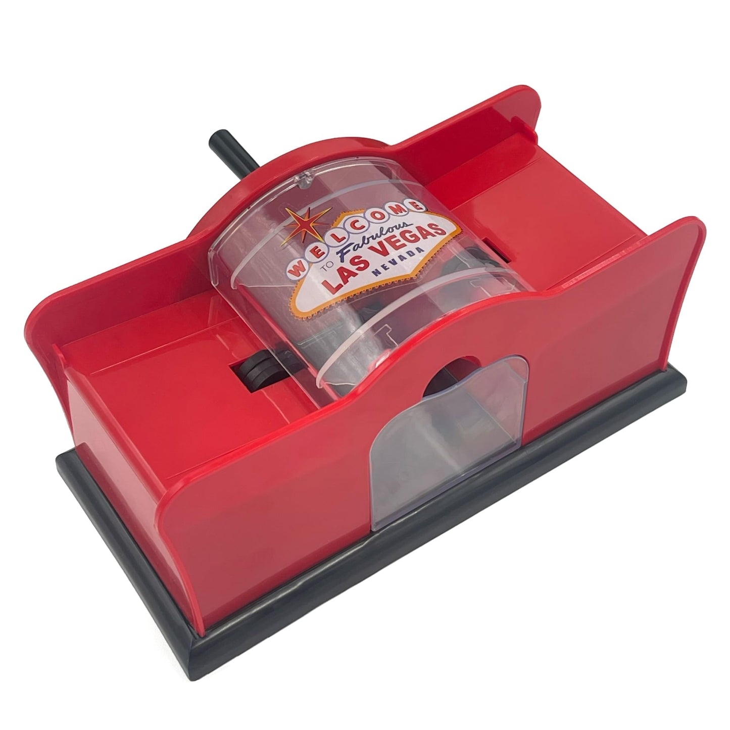 CHH 2-Deck Hand Crank Card Shuffler – Welcome To Las Vegas (Red & Black)