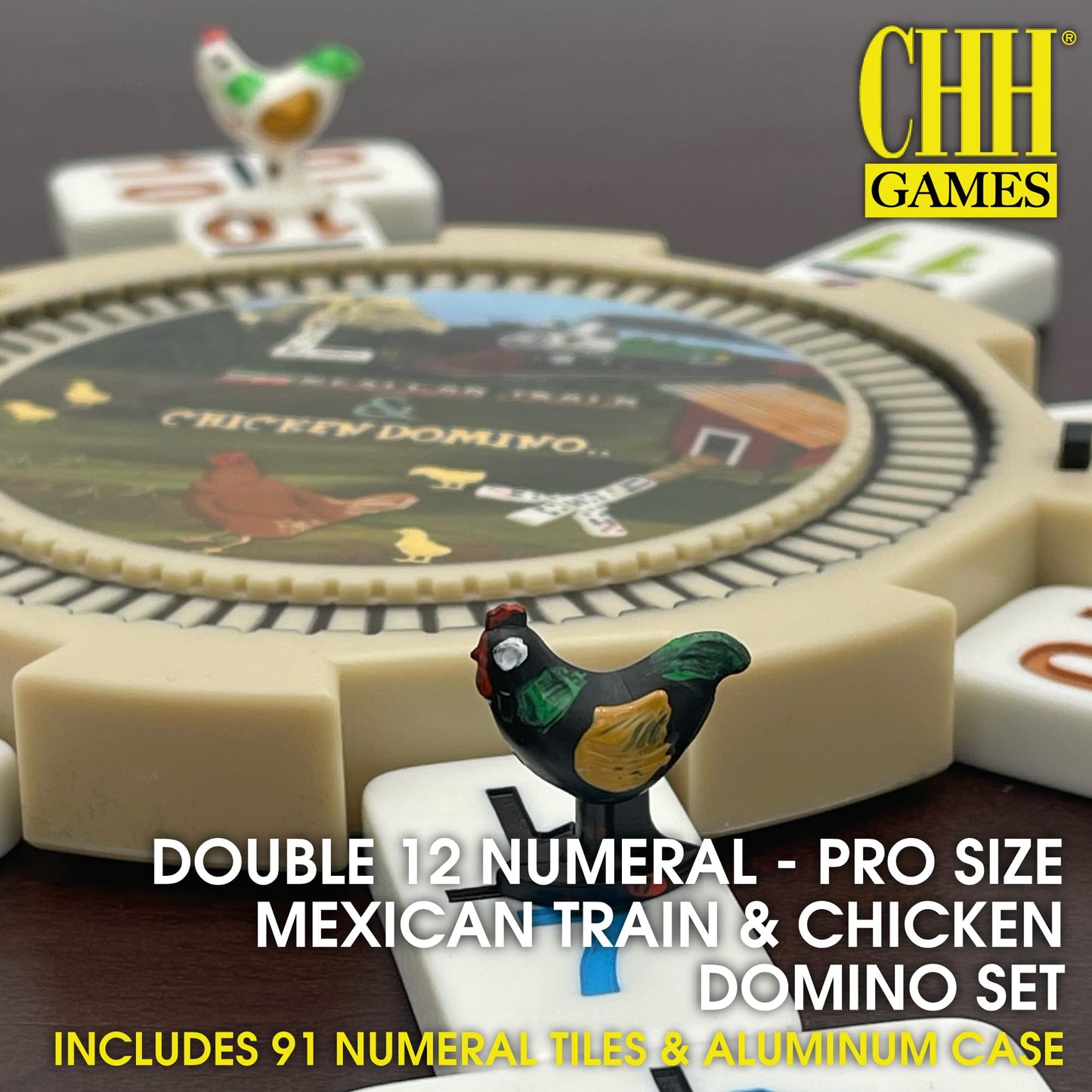 CHH Double 12 Pro Size Mexican Train & Chicken Domino Set – Aluminum Case & Complete Accessories
