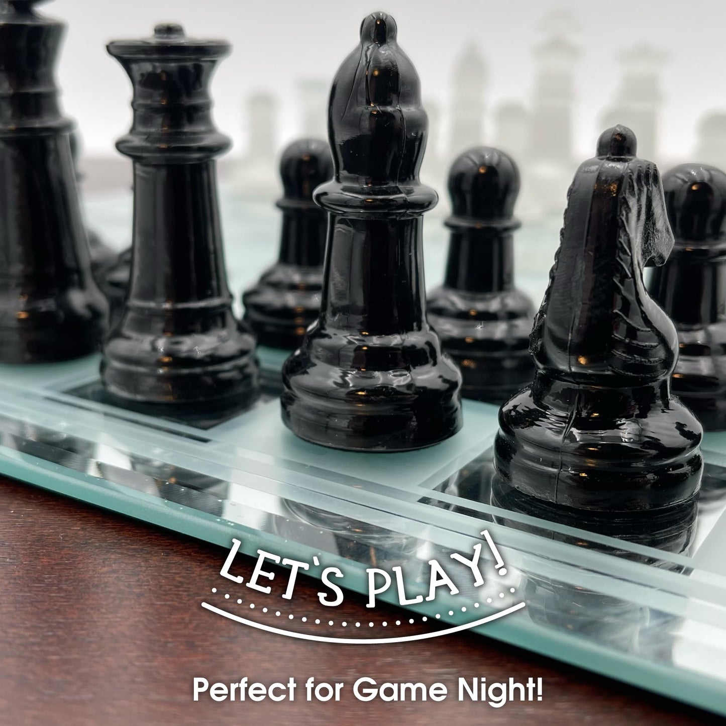 CHH Avant-Garde Black Frosted Glass Chess Set with Mirror Board