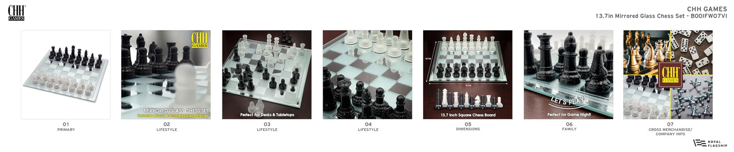 CHH Avant-Garde Black Frosted Glass Chess Set with Mirror Board