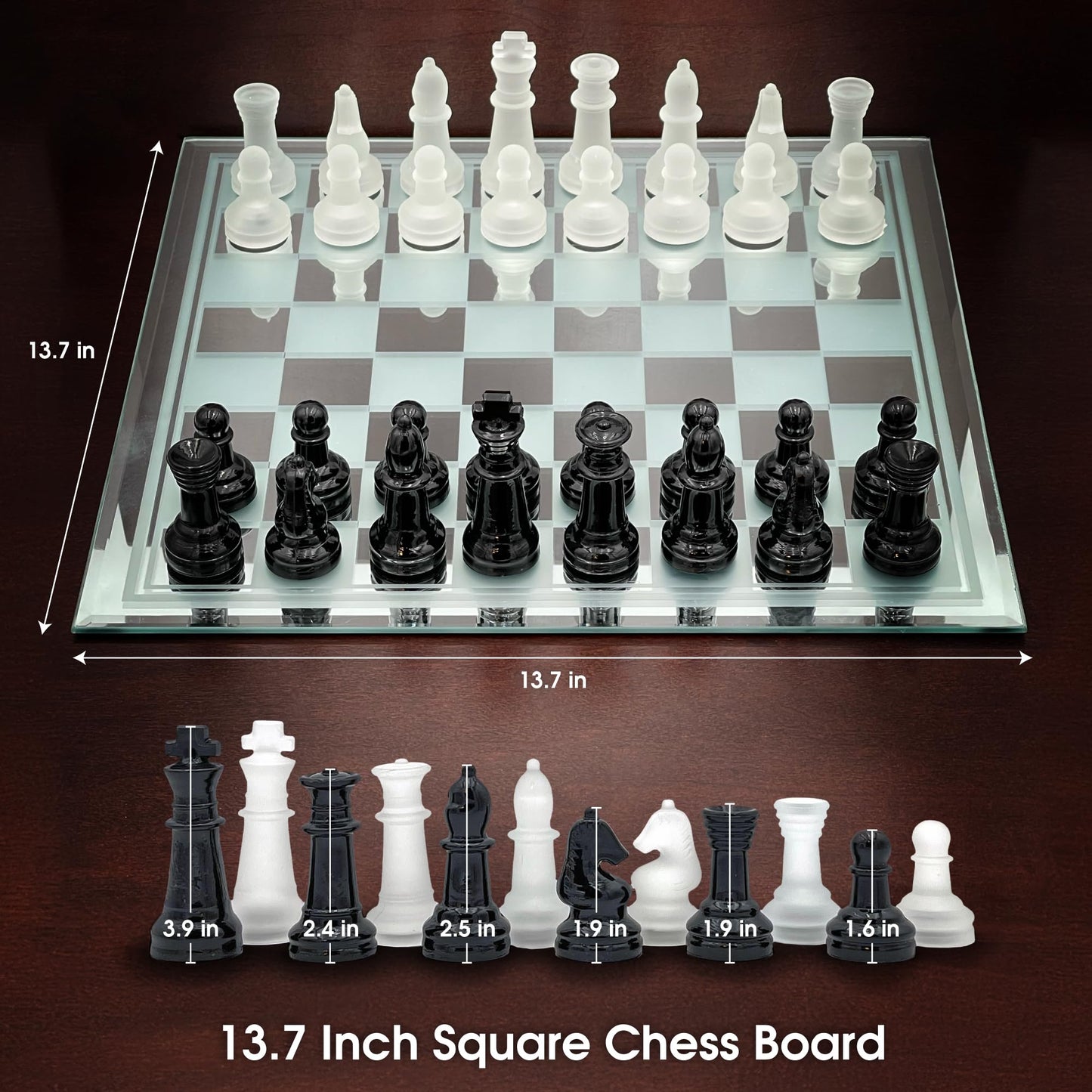 CHH Avant-Garde Black Frosted Glass Chess Set with Mirror Board