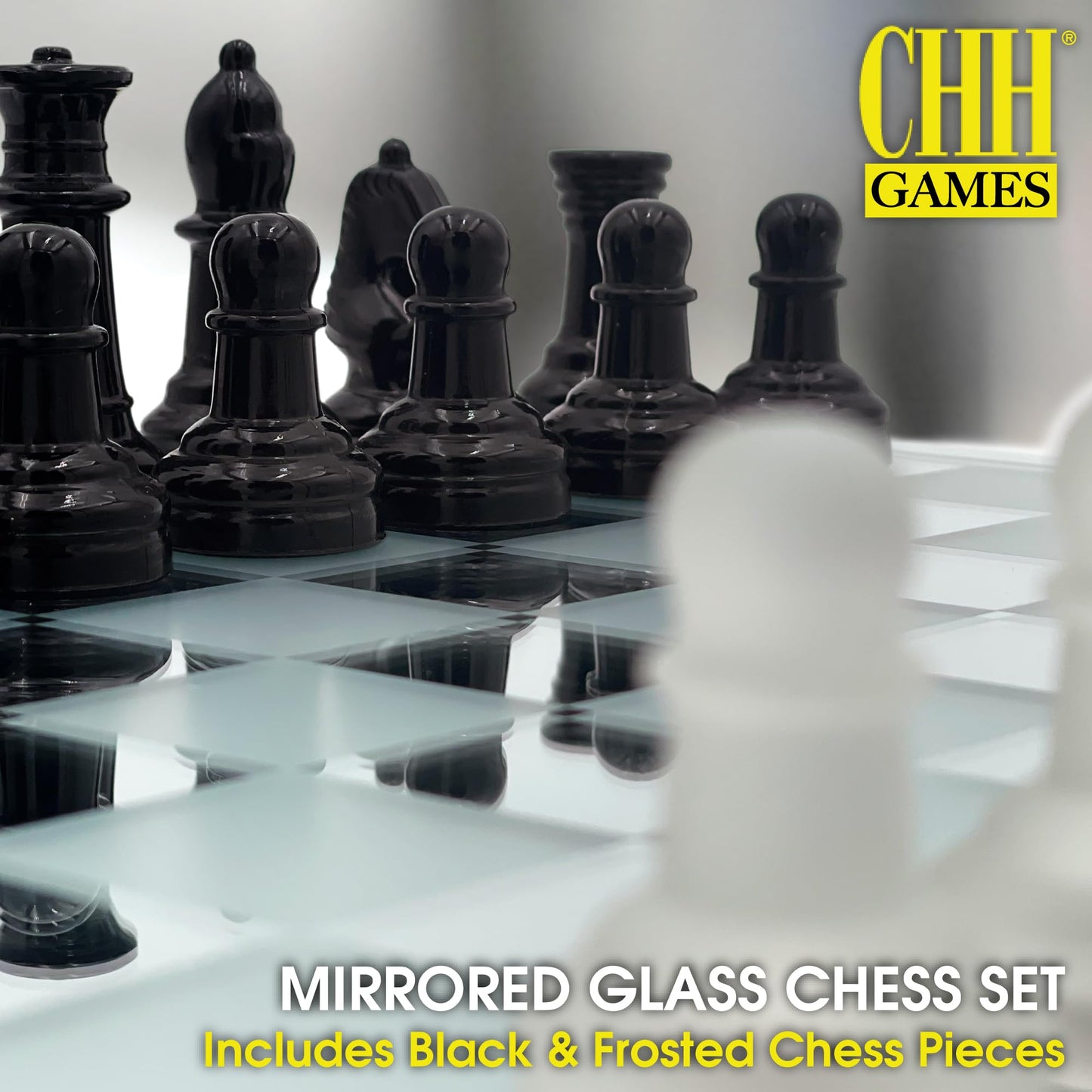 CHH Avant-Garde Black Frosted Glass Chess Set with Mirror Board